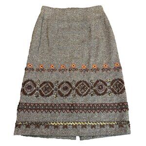 Kay Unger NY Pencil Skirt Wool Blend SZ 4 Brown Embellished Classic Academia